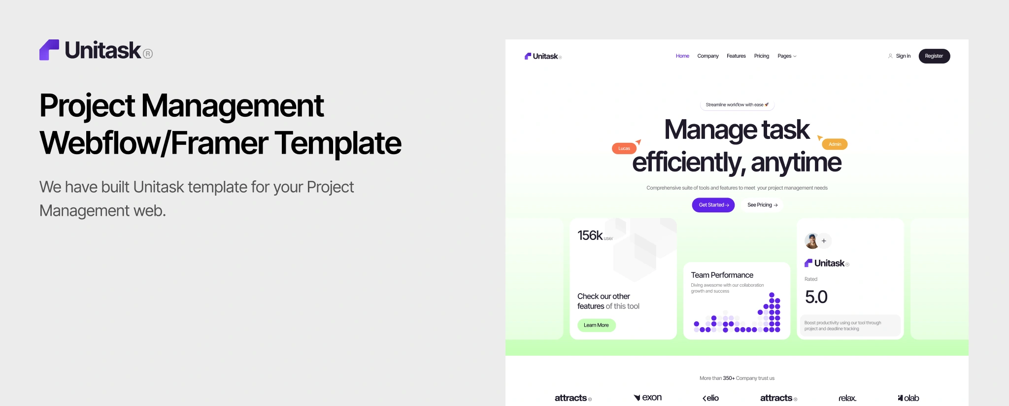 Unitask - Project Management Website Template for Webflow - by Onixtheme