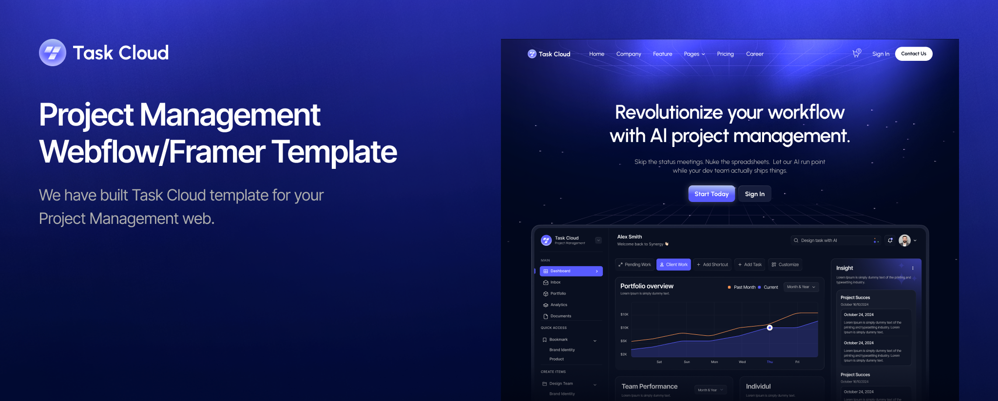Task Cloud - AI Project Management Website Template for Webflow